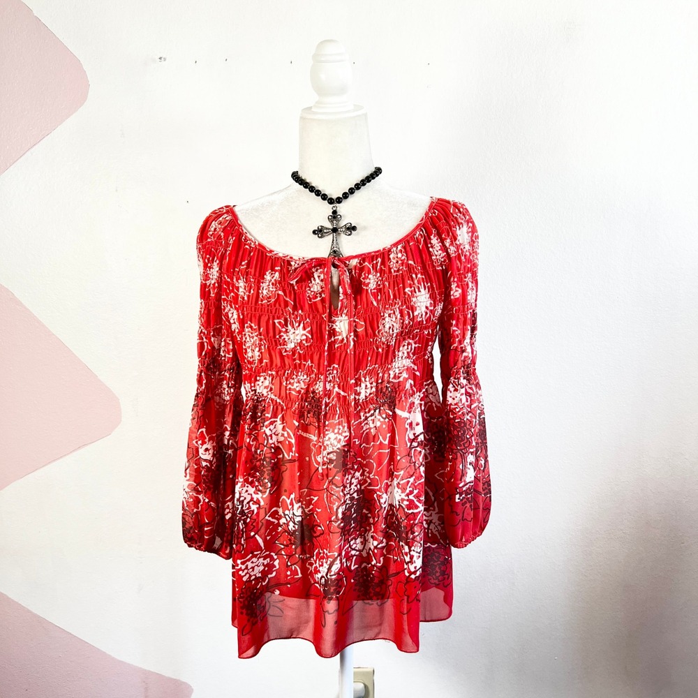 Sheer Peasant‎ Top Size Small Romantic Floral Cottagecore Blouse Bohemian